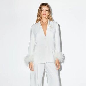 Nasty Gal Feather Cuff Single Breasted Blazer